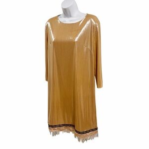 Rachel Antonoff Gold Lamé Longsleeve Shift Mini Dress with Sequins size 6